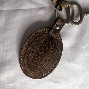 Fossil Brown Leather Oval Bag Charm and Key